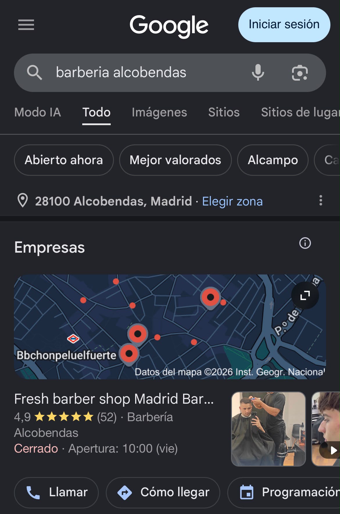 Fresh Barbershop en primeros resultados de Google